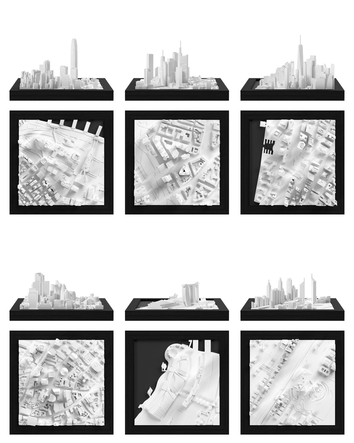 Financial Hub Set: Hong Kong - IFC, Frankfurt - City, New York - WTC, London - City, Singapore - Marina Bay, Dubai - Emirates Towers CUBE 3D city models - CITYFRAMES
